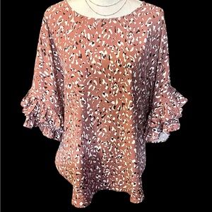 Jodifl Ruffle Sleeve Leopard Print Blouse - Size L